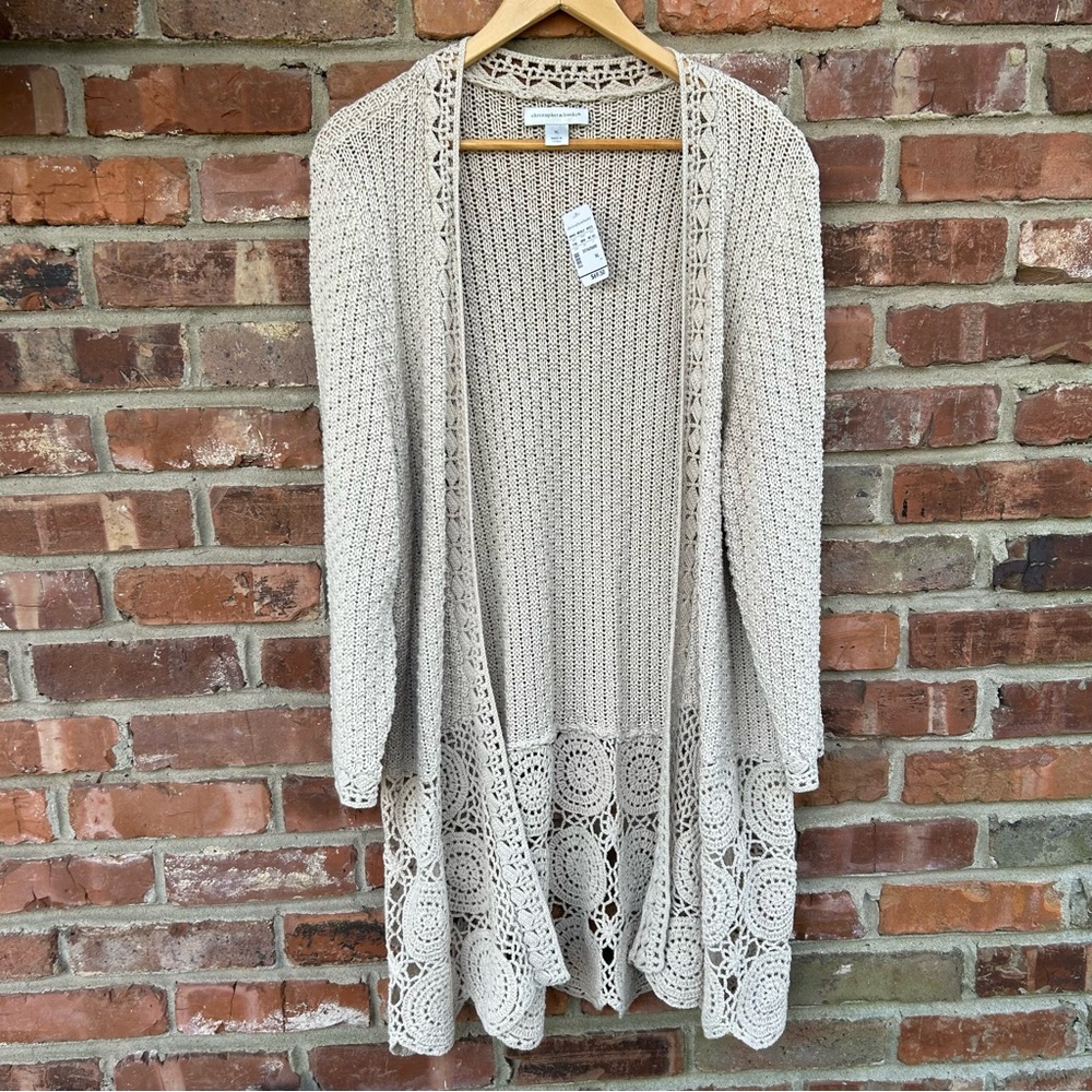 Christopher &  Banks Crochet Cardigan Women’s XL Beige 100% Cotton Boho NWTs